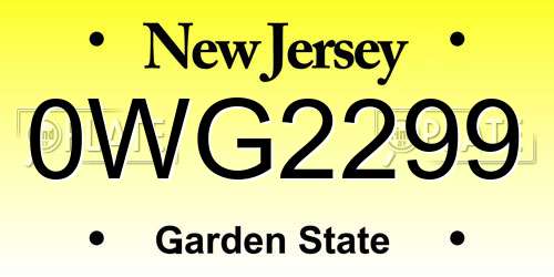 0WG2299 New Jersey License Plate