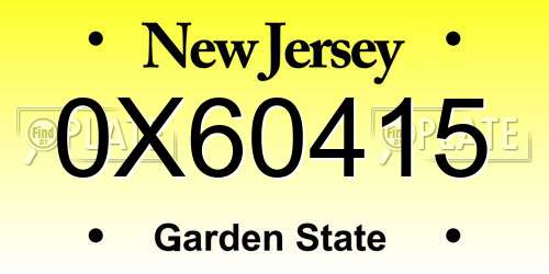 0X60415 New Jersey License Plate