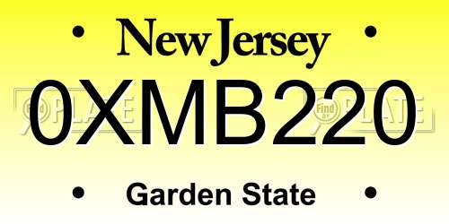 0XMB220 New Jersey License Plate