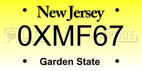 0XMF67 New Jersey License Plate