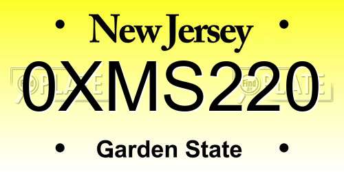 0XMS220 New Jersey License Plate
