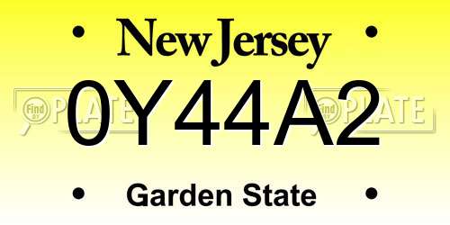 0Y44A2 New Jersey License Plate