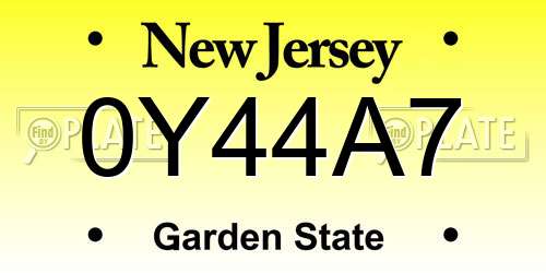 0Y44A7 New Jersey License Plate