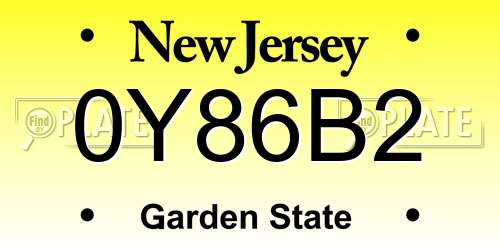 0Y86B2 New Jersey License Plate