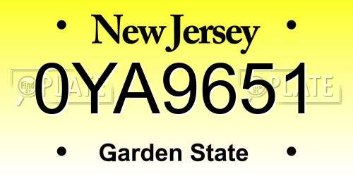 0YA9651 New Jersey License Plate