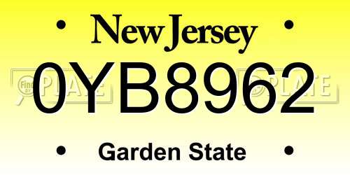 0YB8962 New Jersey License Plate