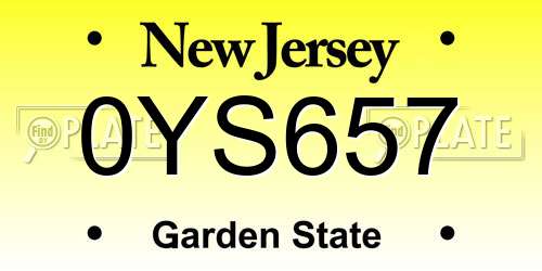 0YS657 New Jersey License Plate