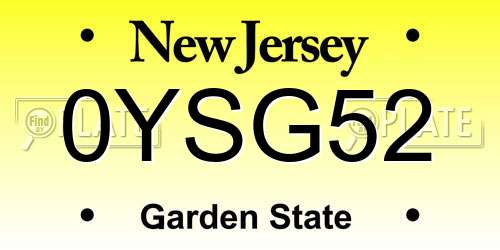 0YSG52 New Jersey License Plate