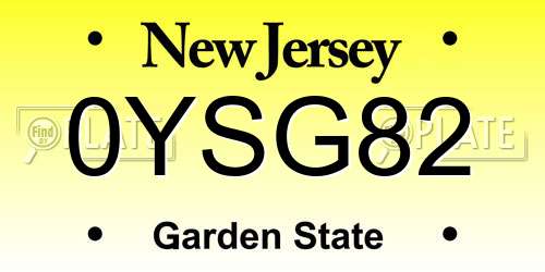 0YSG82 New Jersey License Plate