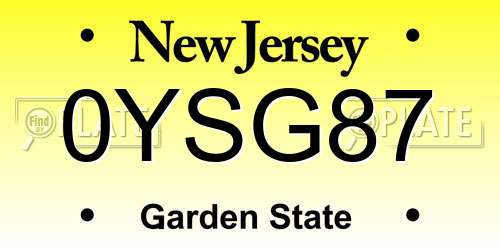 0YSG87 New Jersey License Plate
