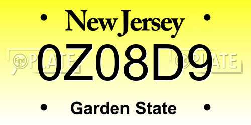 0Z08D9 New Jersey License Plate