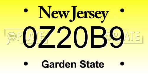 0Z20B9 New Jersey License Plate