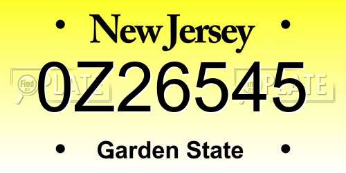 0Z26545 New Jersey License Plate