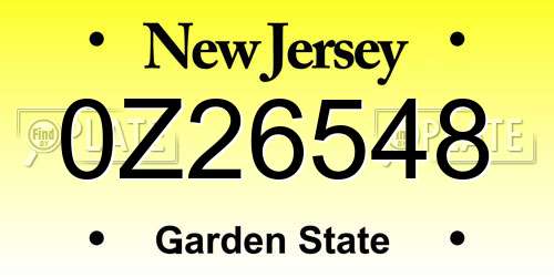 0Z26548 New Jersey License Plate