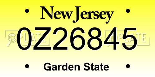 0Z26845 New Jersey License Plate