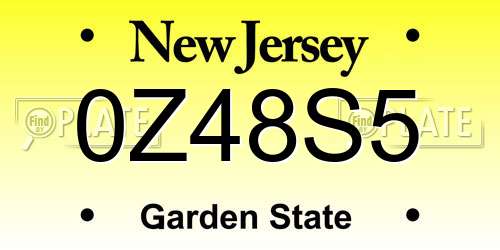 0Z48S5 New Jersey License Plate