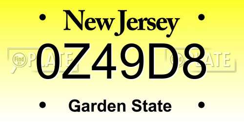 0Z49D8 New Jersey License Plate