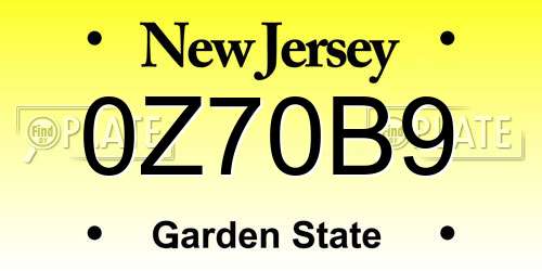 0Z70B9 New Jersey License Plate