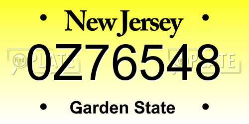 0Z76548 New Jersey License Plate