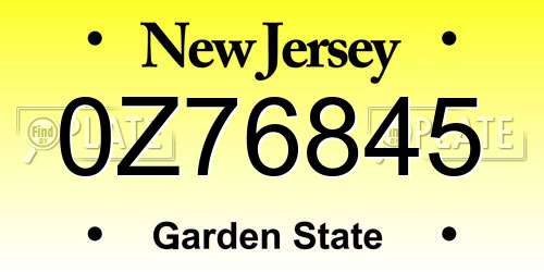 0Z76845 New Jersey License Plate