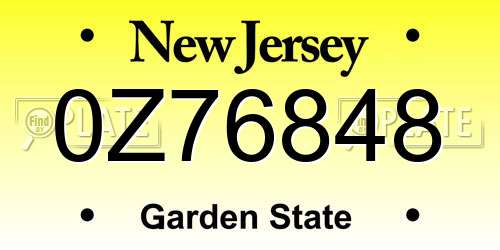 0Z76848 New Jersey License Plate