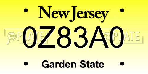 0Z83A0 New Jersey License Plate
