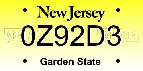 0Z92D3 New Jersey License Plate