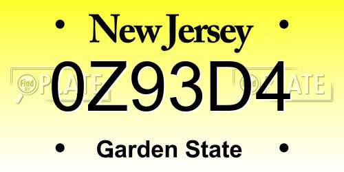 0Z93D4 New Jersey License Plate