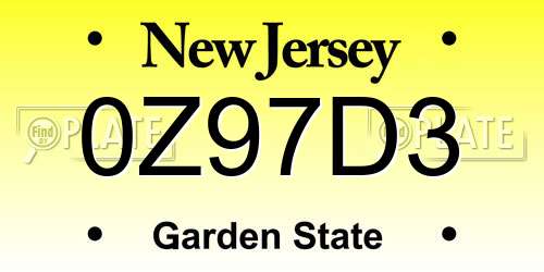 0Z97D3 New Jersey License Plate