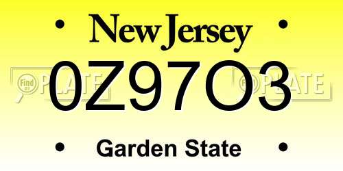 0Z97O3 New Jersey License Plate