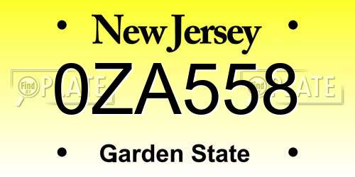 0ZA558 New Jersey License Plate