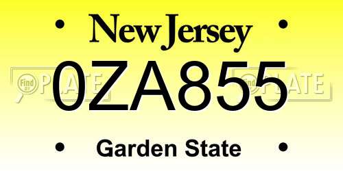 0ZA855 New Jersey License Plate