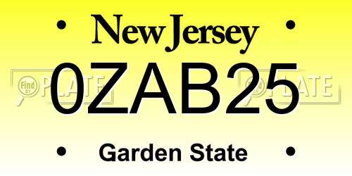 0ZAB25 New Jersey License Plate