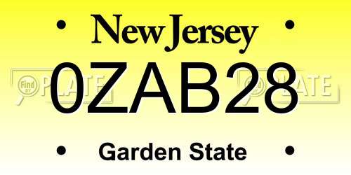 0ZAB28 New Jersey License Plate