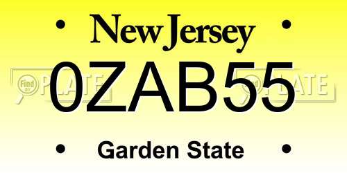 0ZAB55 New Jersey License Plate