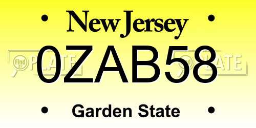 0ZAB58 New Jersey License Plate