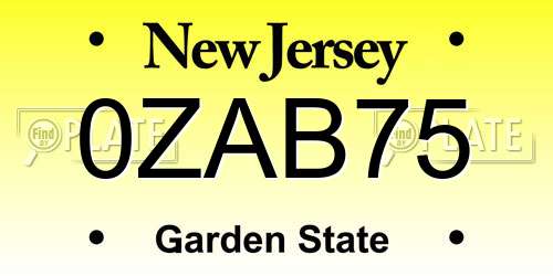 0ZAB75 New Jersey License Plate