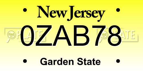 0ZAB78 New Jersey License Plate