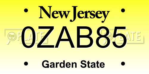 0ZAB85 New Jersey License Plate