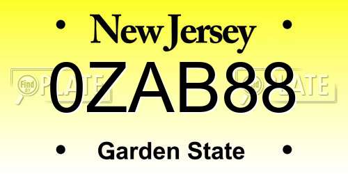 0ZAB88 New Jersey License Plate