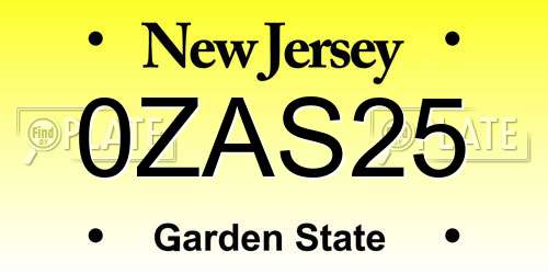 0ZAS25 New Jersey License Plate