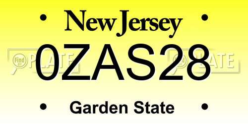 0ZAS28 New Jersey License Plate