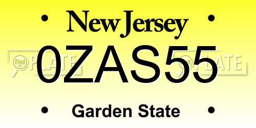 0ZAS55 New Jersey License Plate