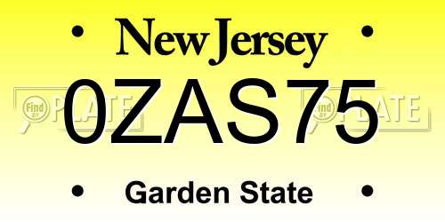 0ZAS75 New Jersey License Plate