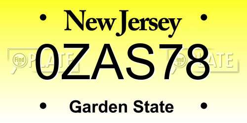 0ZAS78 New Jersey License Plate