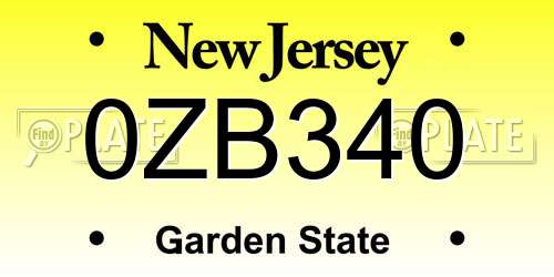 0ZB340 New Jersey License Plate