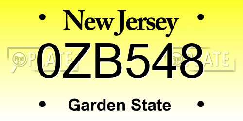 0ZB548 New Jersey License Plate