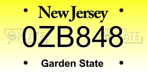 0ZB848 New Jersey License Plate