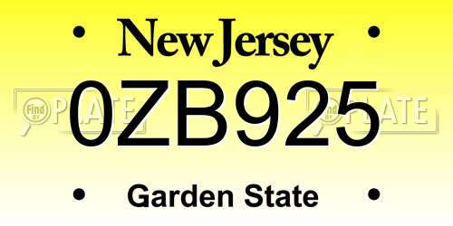 0ZB925 New Jersey License Plate