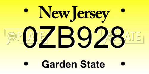 0ZB928 New Jersey License Plate